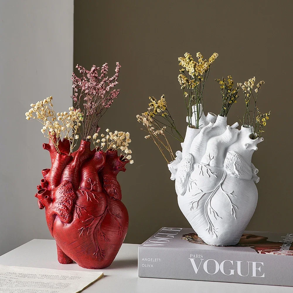 Heart Vase Cosplay Simulation Human Organ Statue Ornament Craft Decoration Halloween Masquerade Party Funny Prop Gift skeleton sunflower ornament cosplay garden plant outdoor fake skull flower statue halloween party prank decoration prop