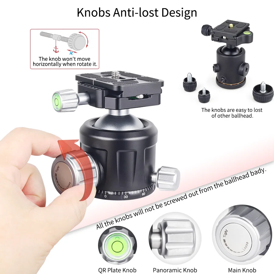 QP-36/44/52 Tripod Ballhead of Low Gravity Center 360° Panoramic Metal BallHead