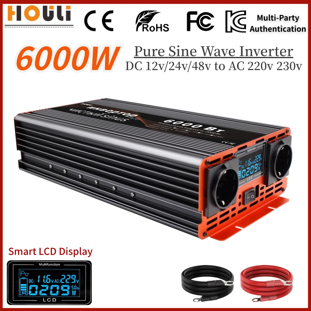 HOULI inverter 12v 220v 5000W 6000W inversor 24v 220v onda pura  convertisseurs 12v 220v - AliExpress