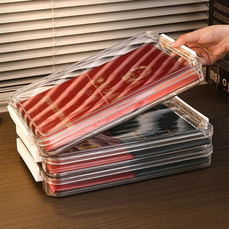 Transparent Document Storage Box A4 File Certificate Organizer Home Important Items Storage Box Household Essential Document... - 2