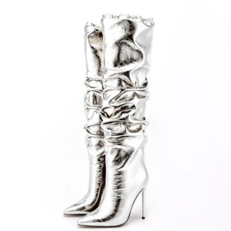 

2023 New 47 Large Thin High Heel Knee Length Women's Boots Fashion Pointed Elastic Sleeve Boots Four Seasons Women's Boots