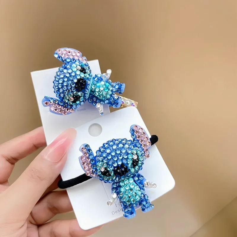 

Disney Stitch Hair Clip Anime Figure Lilo&Kawaii Cartoon Children Headwear Diamond Setting Hair Rope Hair Accessoires Girl Gift