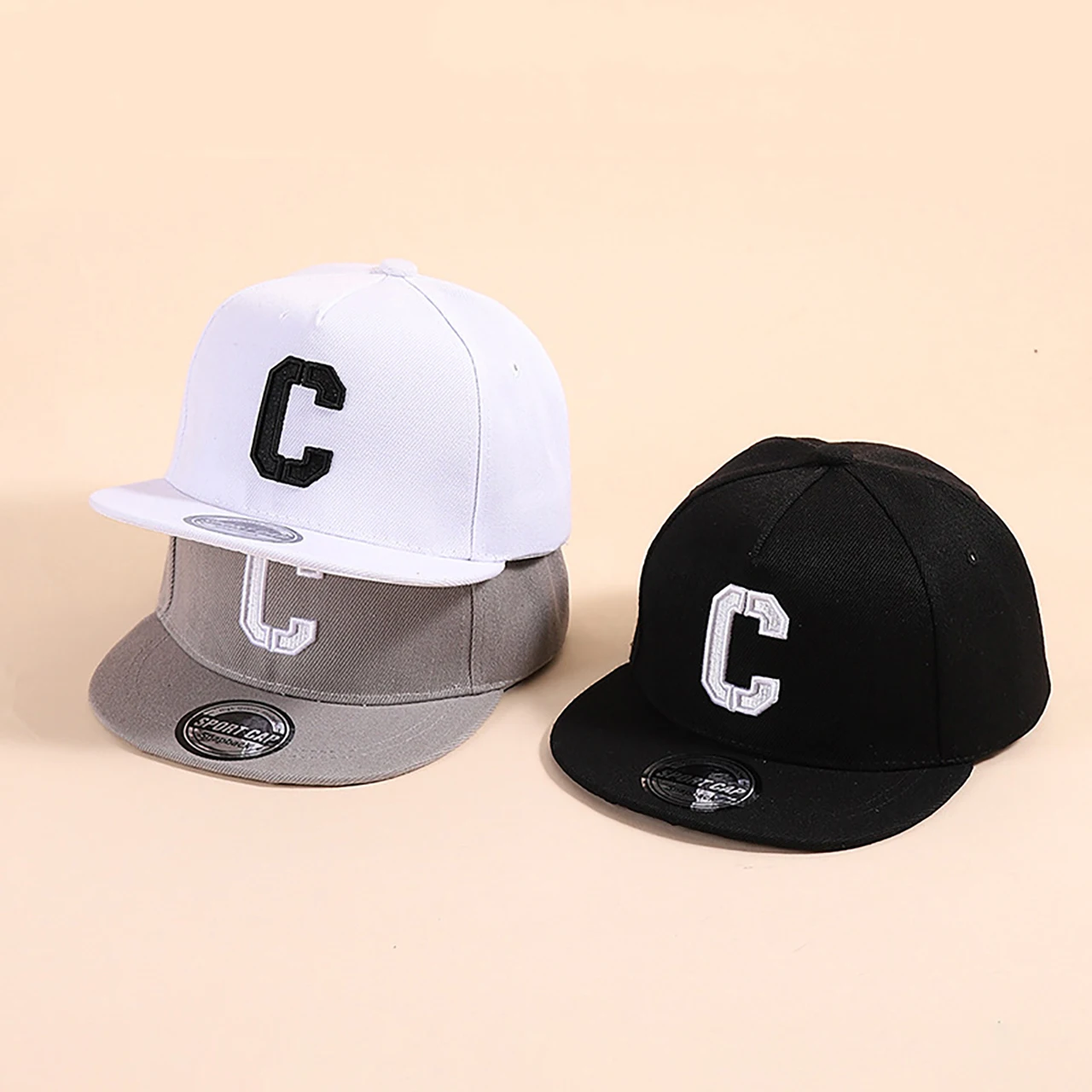 Children's Embroidered Snapback Cap - Flat Brim Solid Color Sun Hat