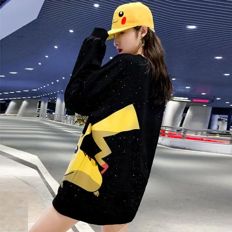 Pokemon Pikachu Women's Cartoon Sweater Cute Anime Girl Velvet Thickening  Pullover Sweatshirt Loose Winter Warm Casual Clothing
