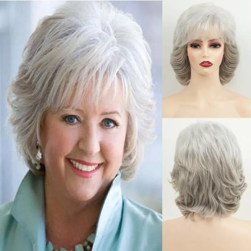 Grey Curly Synthetic Wig for Grandma Soft & Healthy Loose Wave Short Hair Real Look Mommy Gift Silver White Wig  Daily Wear стартовые очки mad wave x look m0454 04 0 04w