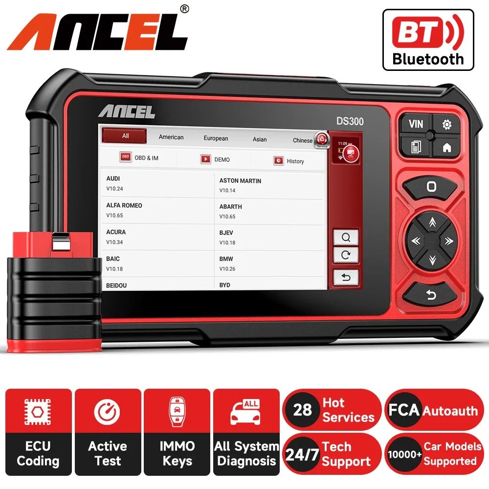 Всенаправленный сканер ANCEL DS300, сканер OBD2, Автомобильный сканер, полная система, диагностические инструменты для кодирования ключей ECU, настройка AF, DPF, сканер TPMS