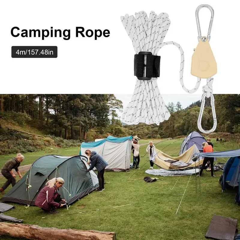 Tent Guy Ropes Camping Cord Pulley System Adjustable Reflective 4mm Tie  Downs Rope Hanger Portable Tent Guide Rope For Outdoor