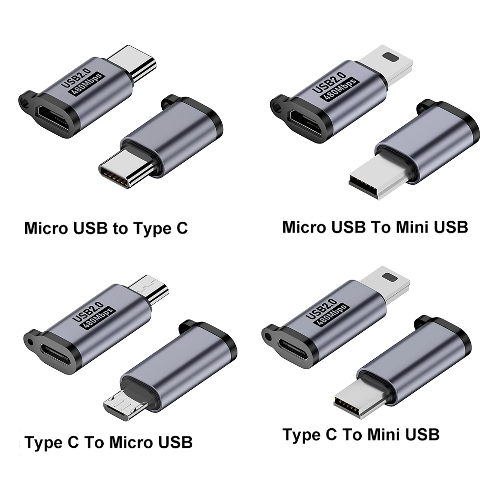 2Pcs 유형 C 여성 마이크로 USB 남성 변환기 5V 2A 유형 C 여성 마이크로 USB/미니 USB 변환기 480Mbps 전화/태블릿/PC