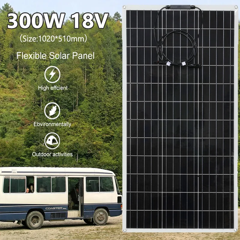 

300W Solar Panel Kit 12V Battery Charge 18V Flexible Solar Cells Power Charger for Camping Car RV Boat Marine Motorhome Phone