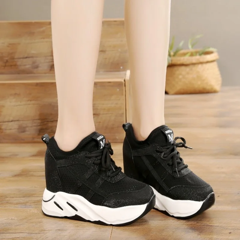 

12CM White Trendy Shoes Women High Top Sneakers Women Platform Ankle Boots Basket Femme Chaussures Femmes Height Increase Shoes