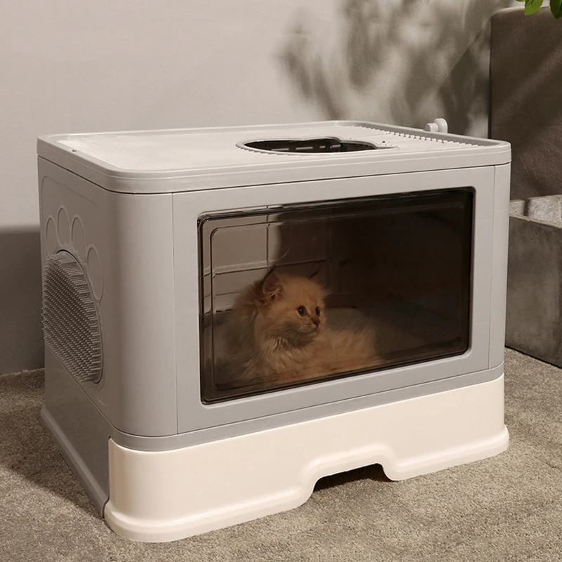 

Square Full Closed Cat Litter Box Strong Durable Large Space Anti-splash Kitten Toilet Fortable Cat House With Drawer Sandbox