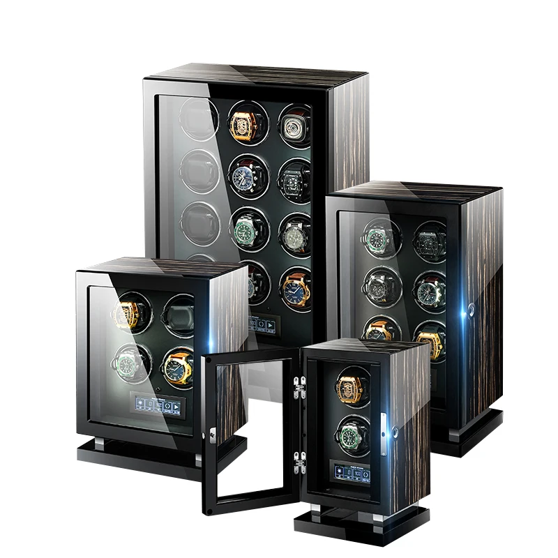 Automatische Horloge Winder Luxe 24 Houten Horloge Safe Box Vingerafdruk Unlock Touch Control En Interieur Backlight Horloges Opbergdoos