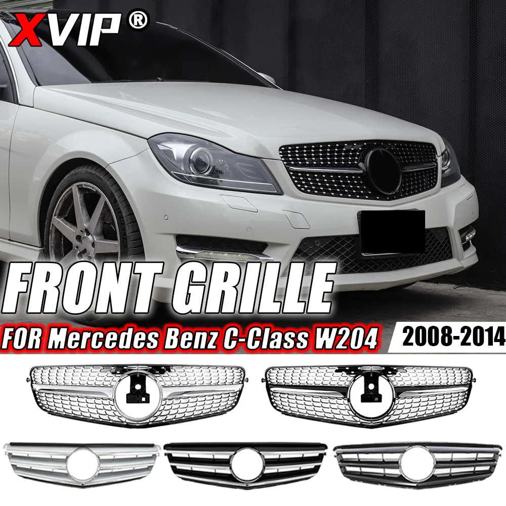 XVIP 다이아몬드 스타일 프론트 범퍼 그릴, 레이싱 그릴 스타일링 페이스리프트, 메르세데스 벤츠 C W204 2008-2014 C300 C200 C250 C350 C180