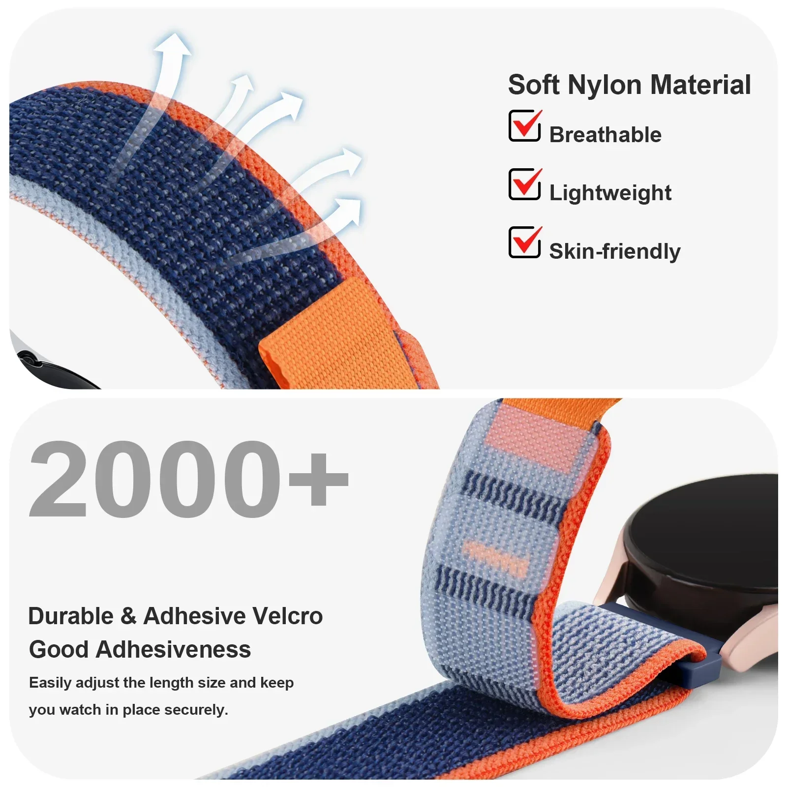 Adjustable Nylon Loop Sport Strap, 20mm & 22mm