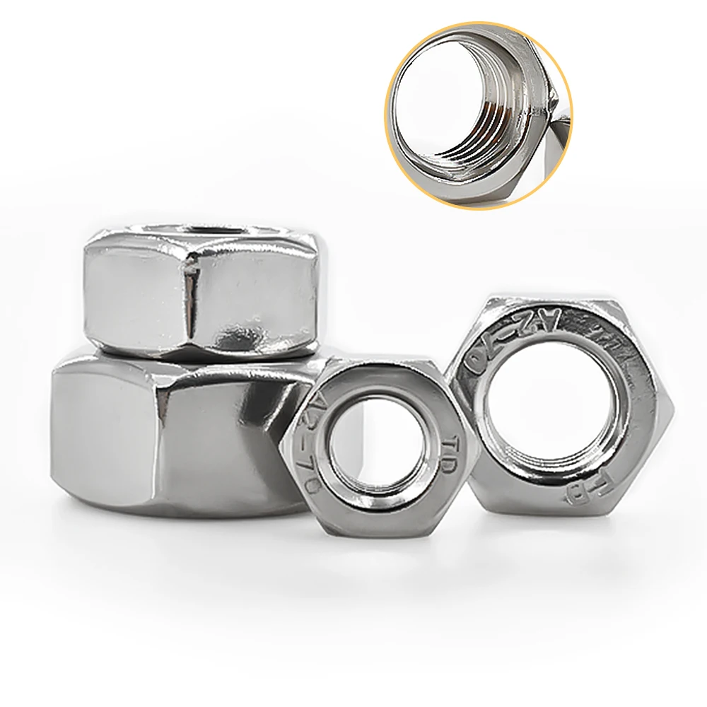 Stainless steel hex nuts M1 M2 M3 M4 M5 M6 M8 M10-M48 DIN934 304 SS hexagonal metric threaded fasteners