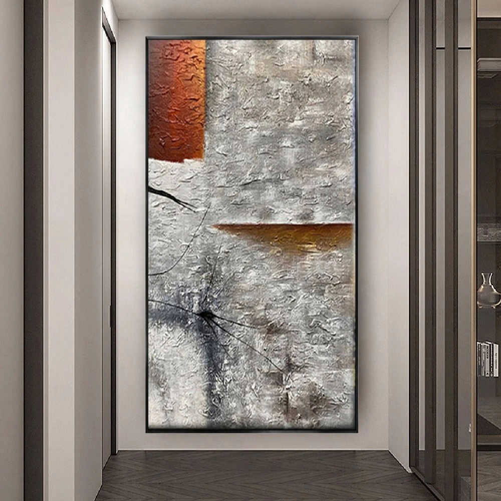 

High Quality Hand-Painted Gray Golden Abstract Knife Thick Landcape Oil Painting On Canvas Poster Wall Picture Decor Home Art
