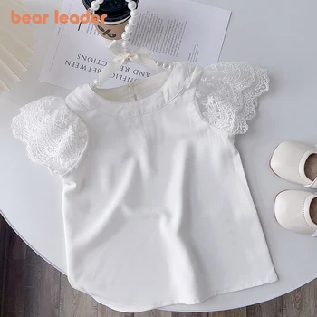Bear Leader White Girls Short Sleeve T-Shirt Summer Kids Lace Sleeve Blouse Children's Clothing School Clothes Tops Kids Clothes 1