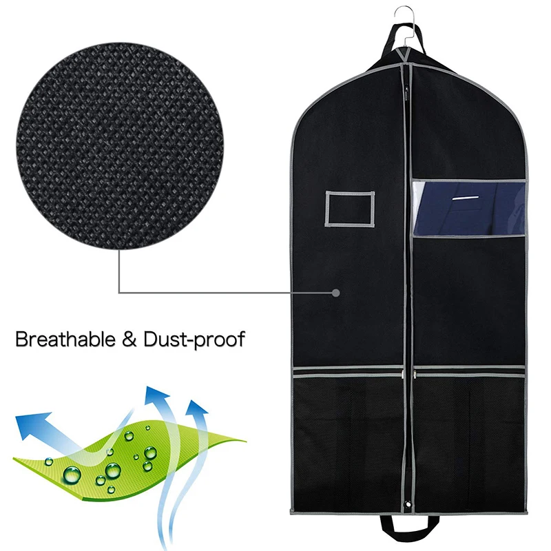 Garment Bags 2 Pack 43 Inch Garment Bags For Storage Travel Nonwoven Fabric Dress Bag Suit Bag Garment Bag With 2 Large Mesh Poc 4