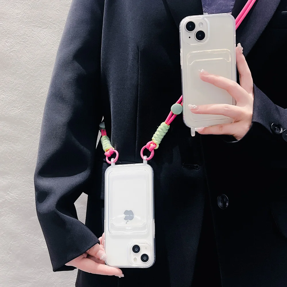 Lanyard-Riemen Crossbody-Handyhülle für iPhone 17 18 16 15 11 14 13 12 Pro Max X XR XS Max 17 Air Kartenfach Brieftaschenhülle Fundas