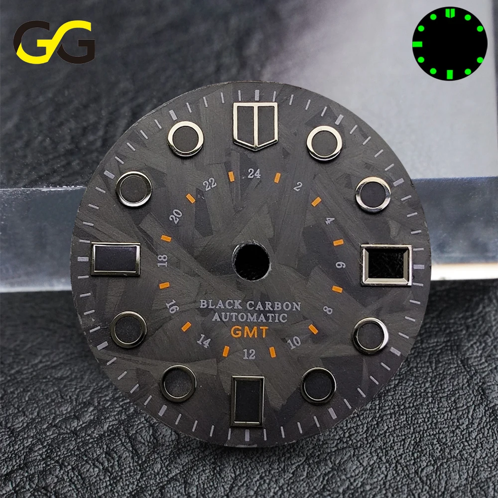 28.5mm Carbon Fiber Texture Watch Dial BGW9 C3 Hands Luminous Date Window Dial For NH34 NH35 2824 Movement Watch Accessories