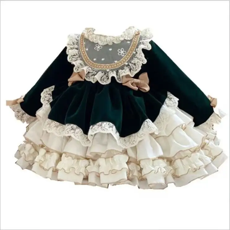 Winter Thicker Lolita Dress Girls Kids Infants New Year Dress Long Sleeve Red Cute Lolita Doll Teen For Girls 14T