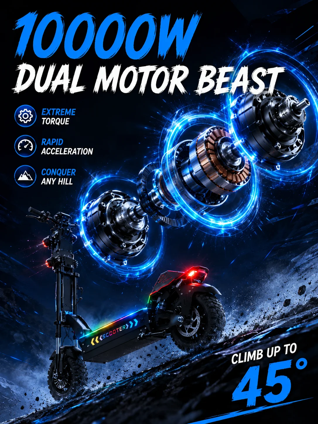 MAX 13-Inch Off-Road Electric Scooter – Dual 5000W Motors, 72V 50Ah Battery, High-Performance Adult E-Scooter for Extreme Riding 3
