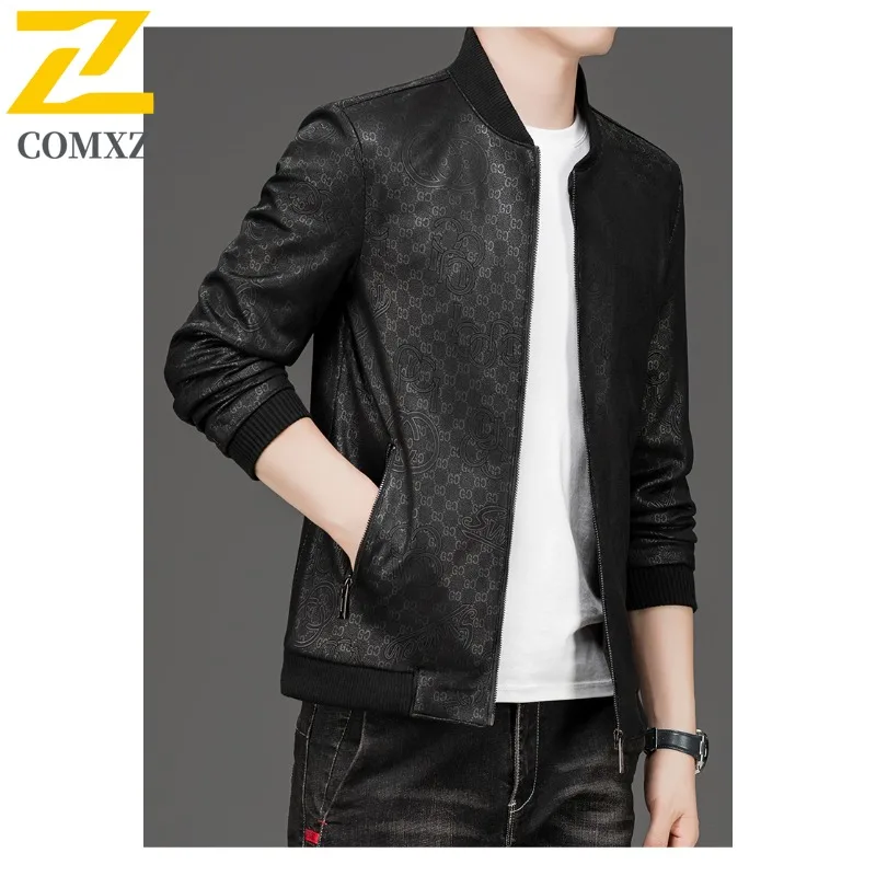 Autumn Winter Men's Baseball Leather Jacket Business Casual Genuine Coat Waterproof Windproof Sports windbreaker Biker Outerwear