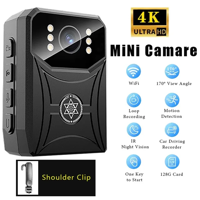 Mini 4K HD Cameras with WIFi 3000mAh Digtal Video Recorder with IPS Screen Night Vision Police Body Camera Portable Camcorder