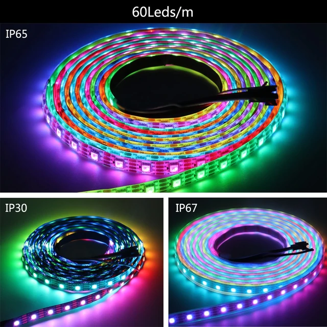 Bande lumineuse LED intelligente WS2812B WS2811 WS2813 WS2815 5050 RGB, adressable individuellement IC 30/60/144Pixels/Led/m 5