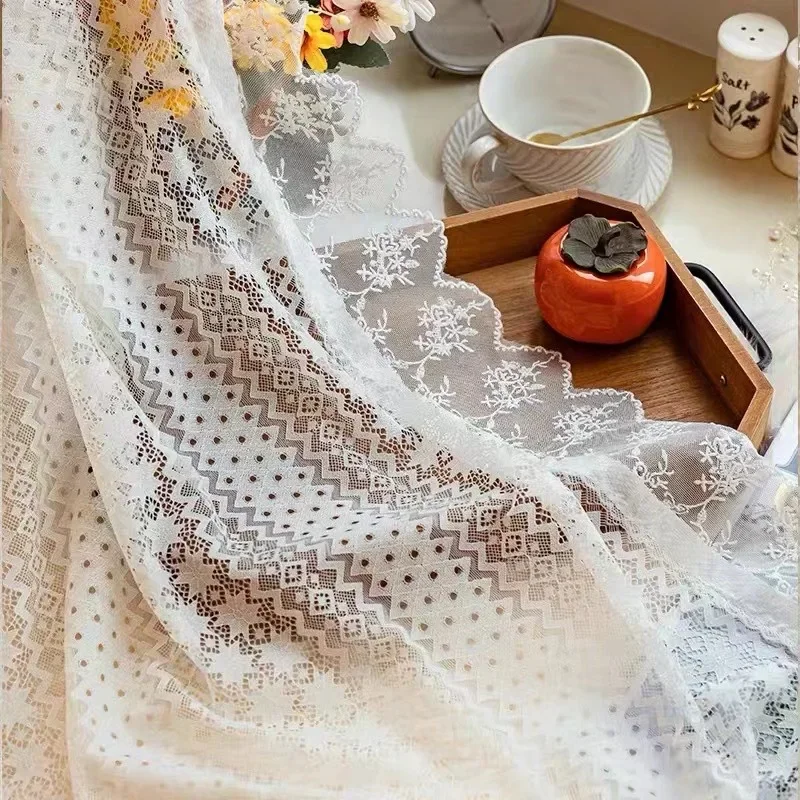 French Romantic White Star Floral Pattern Ruffles Sheer Lacework Curtains for Living Room Tulle for Windows Drapes Door Luxury