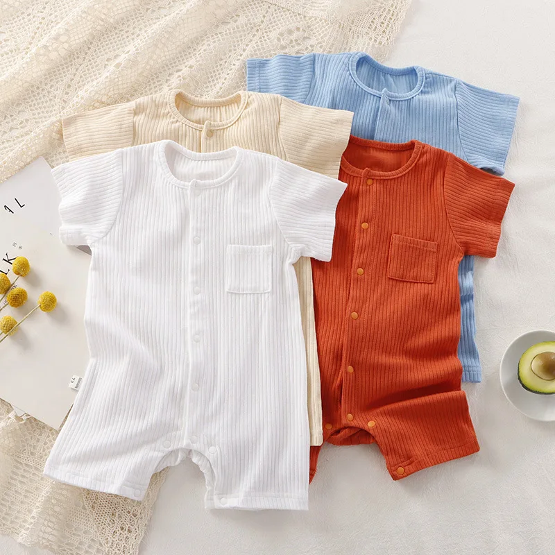 

Pit Strip Short-sleeved Jumpsuit Summer Newborn Breathable High-elastic Cotton Romper Short-sleeved Bodsuit Thin Cardigan Outfit