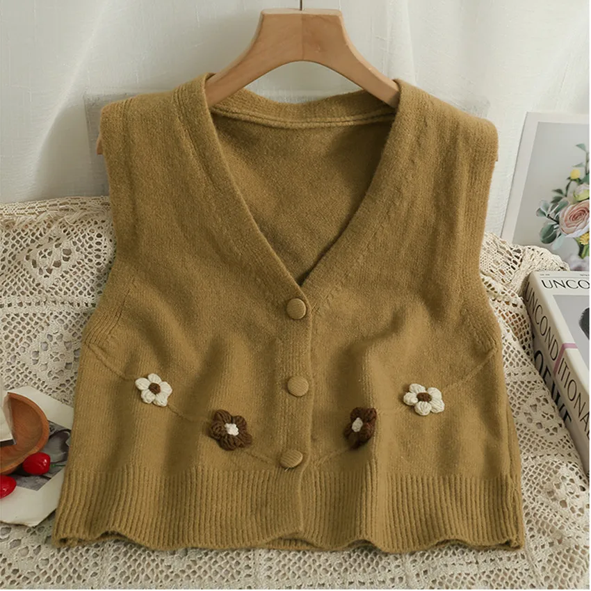 

Женский винтажный трикотажный однобортный Кардиган без рукавов с V-образным вырезом