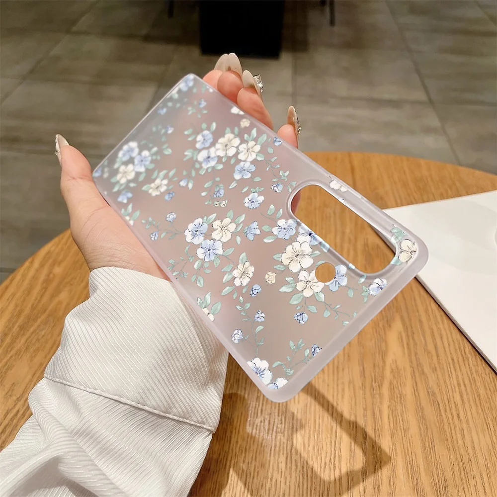 Matte White Clear Phone Case with Fresh Blue Flower Design