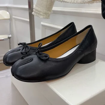 2025 Tabis Shoes Split Toe Ballet Flats Plus Size 43 Women Mary Janes Low Heel Black Leather Ballerinas Zapatos Mujer mocasines 1