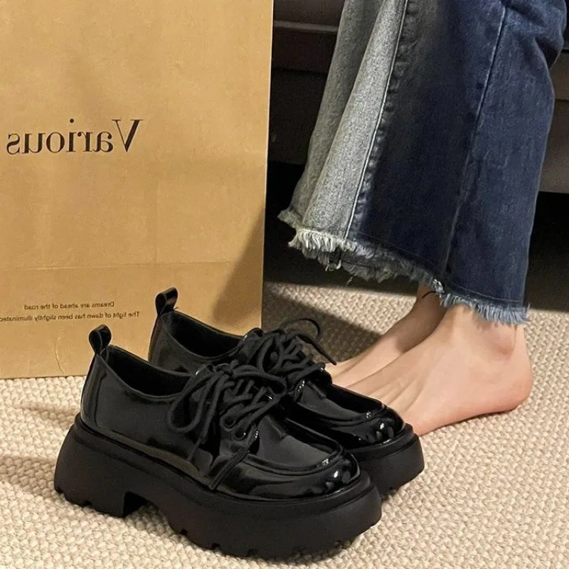 Platform small leather shoes for women ins fashionable British College style increase all matching day single shoes