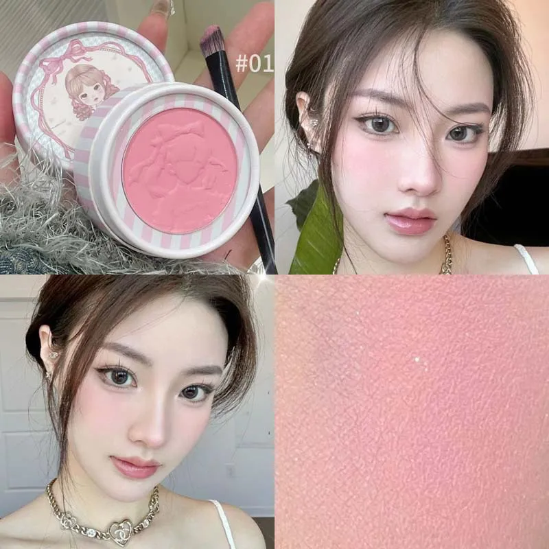 Girl's Relief Blusher Palette Shimmer Rose Low Saturation Powder Blush Matte Natural Rouge Brighten Facial Cheek Contour Makeup 3