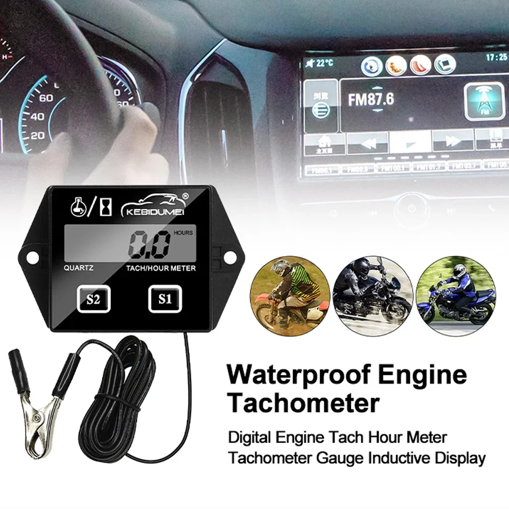 Motorcycle Digital Motor Speedmeter Engine Hour Meter Tachometer Gauge RPM LCD Display For Gasoline 2/4 Stroke Boat Chainsaw engine tachometer tachometer gauge tachometer meter
