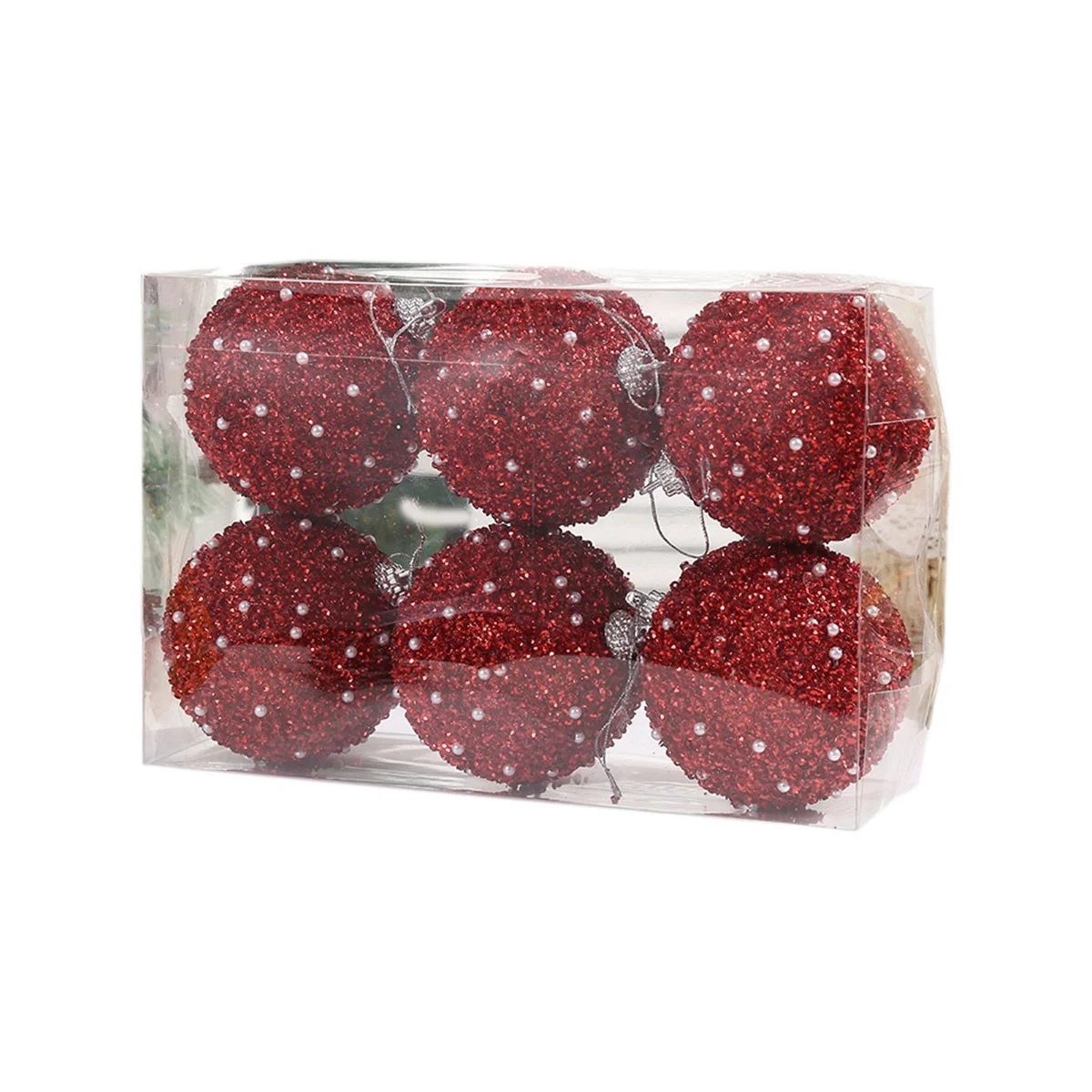

8cm/6PCS Pearl Diamond Sequin Christmas Ball Case Home Store Holiday Party Pendants Christmas Tree Hanging Decoration, 1