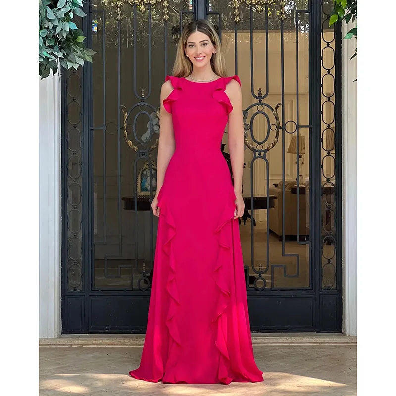 

Elegant Red Ruffled Mother Of The Bride Dresses A-Line Wedding Guest Dress Floor Length Evening Gowns Fashion Summer Dress 2024