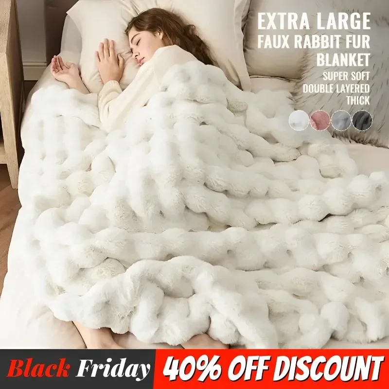 Soft Luxury Throw Blanket Beige White Thickened Fleece Cozy Furry Blankets Throws for Sofa Bed Living Room Bedroom Pillow Case