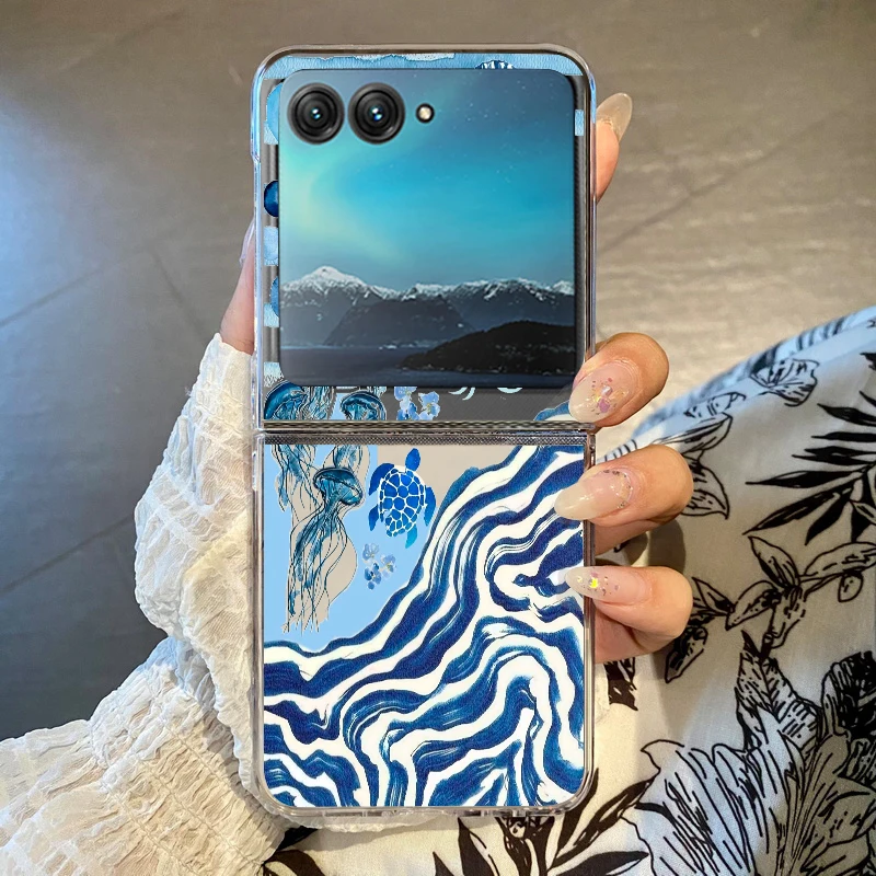Ocean Shark Whale Pattern Clear Shockproof Hard Folding Phone Case