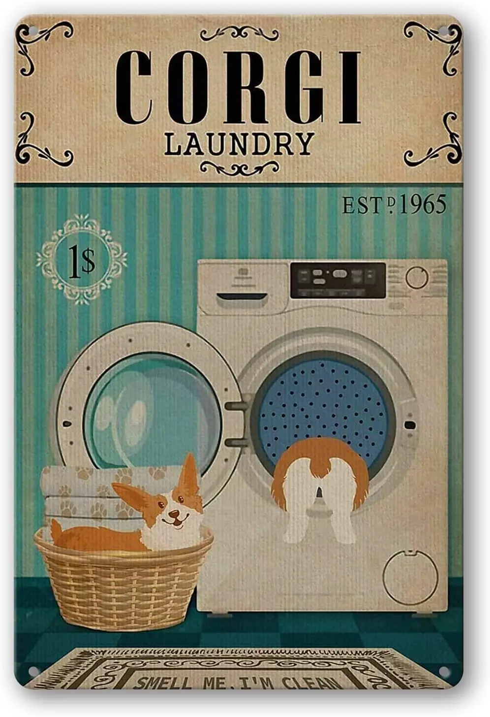 

Новинка, домашний декор для стирки животных, винтажный металлический жестяной знак для стирки корги, мужская пещера, домашний декор, искусство, картина, искусство, подарок, Забавный