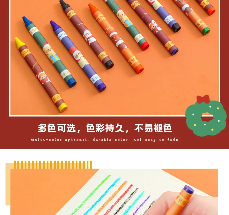 8/12 Colors Crayons Creative Cartoon Christmas Pens Drawing Non-Toxic Oil  Pastels Kids Gifts Student Pastel Pencils Art Supplies