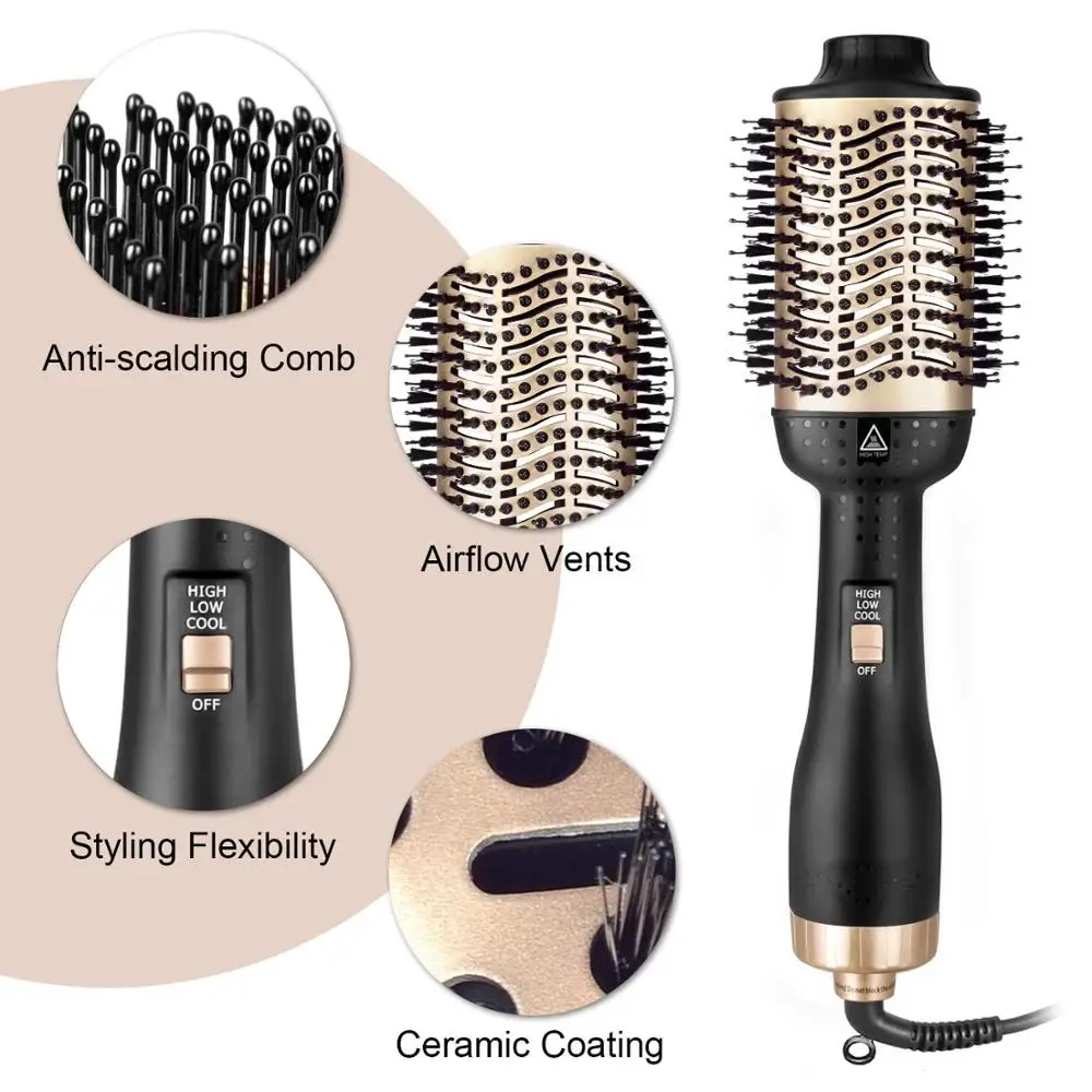 Hot Air Brush Straightener Comb Anti-frizz Negative Ion Generator Straightening And Curling Blow Dryer Multifunctional Brush 3