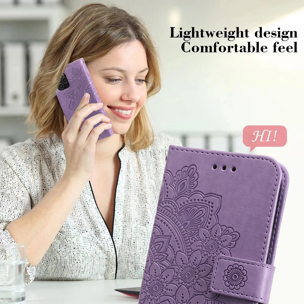 Premium Magnetic Leather Wallet Flip Case | Flower & Embossed Design