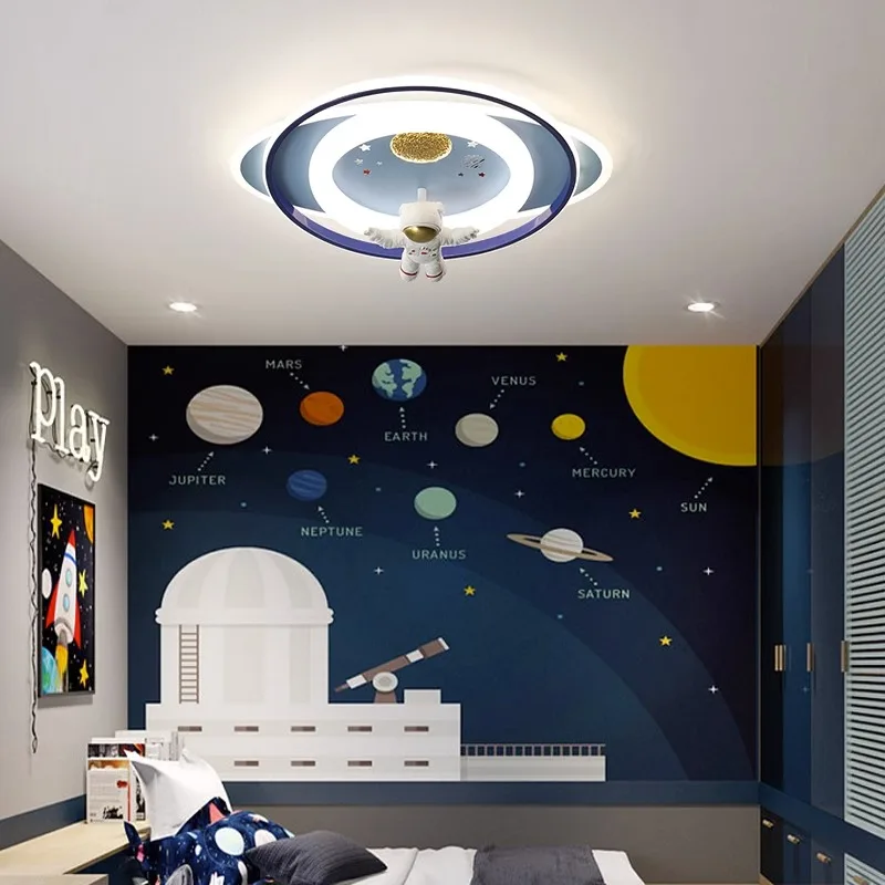 Ceiling Lights for Kids Princess Room Astronaut Boy Girl Bedroom Spaceman Rocket Rabbit Children's Modern LED Chandelier Lamp