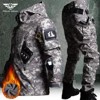 ACU Mixed Color Kit Men's Splash-proof Fleece Hooded Jacket+Multi-pocket Windproof Softshell Casual Pants Winter Work 2Piece Set 1