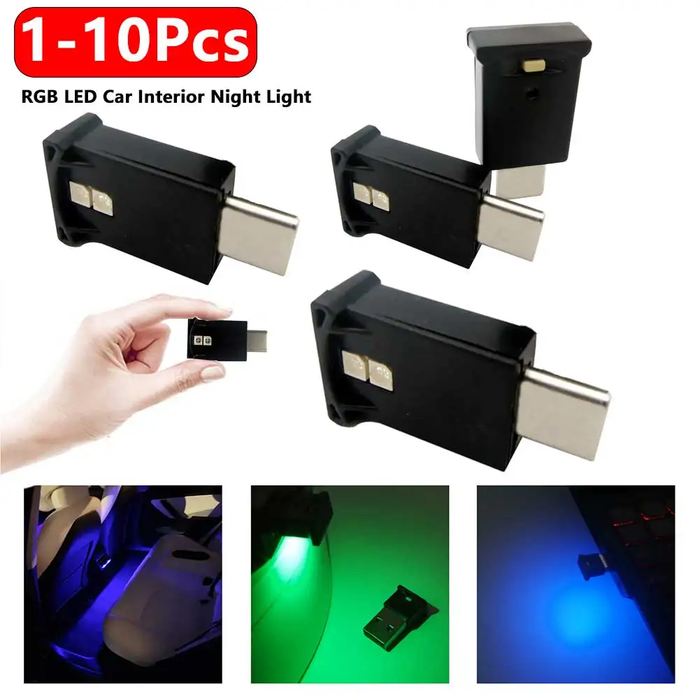 미니 USB LED 자동차 조명, 자동차 인테리어 분위기 조명, 비상 조명, 자동 다채로운 장식 램프 액세서리, 1-10 개