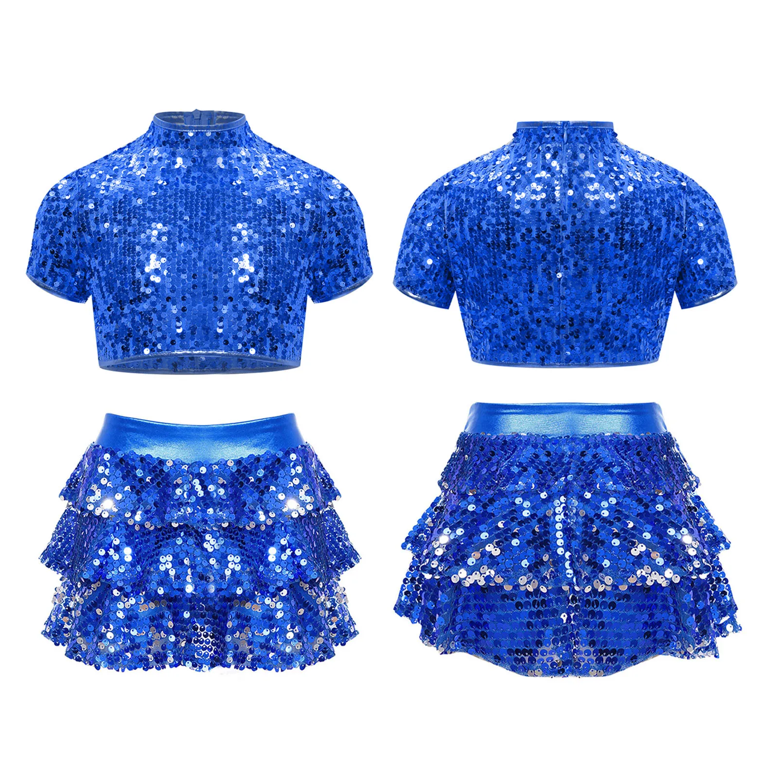 Tenue De Danse Fille - Crop Top Paillettes Et Jupe Strass - Jazz, Moderne, Patinage, Gymnastique