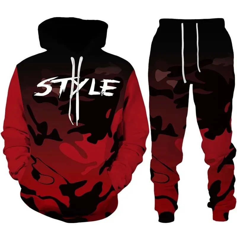 Camouflage Hoodie 3D Print Tracksuit Set Man Hoodie + Pants 2pcs Set Outdoor Fitness Sportswear Casual Unisex clothing 5